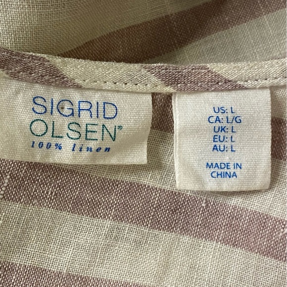 Sigrid Olsen 100% Linen Striped Button Back Tunic Blouse - Picture 6 of 6